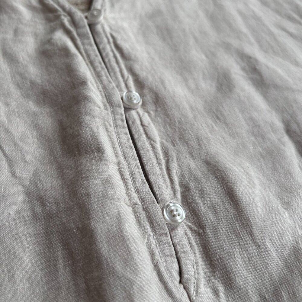 Linen Wide Leg Jumpsuit Coastal Minimal Euro Summer Neutral Pockets Women M - Picture 6 of 15